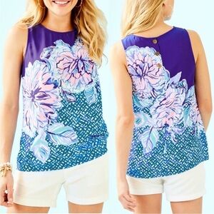 Lilly Pulitzer lona Top Mr Peacock Blue Plant One On Me Floral New Size Medium